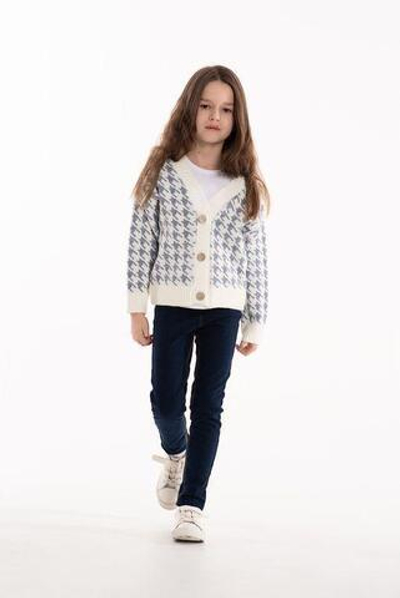 Кардиган для девочек "Гусиная лапка" р-р 98-104, серый 2213/1