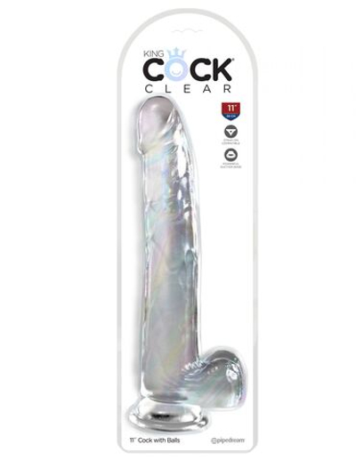 Прозрачный фаллоимитатор с мошонкой на присоске 11’’ Cock with Balls - 30,5 см. (Цвет: прозрачный)