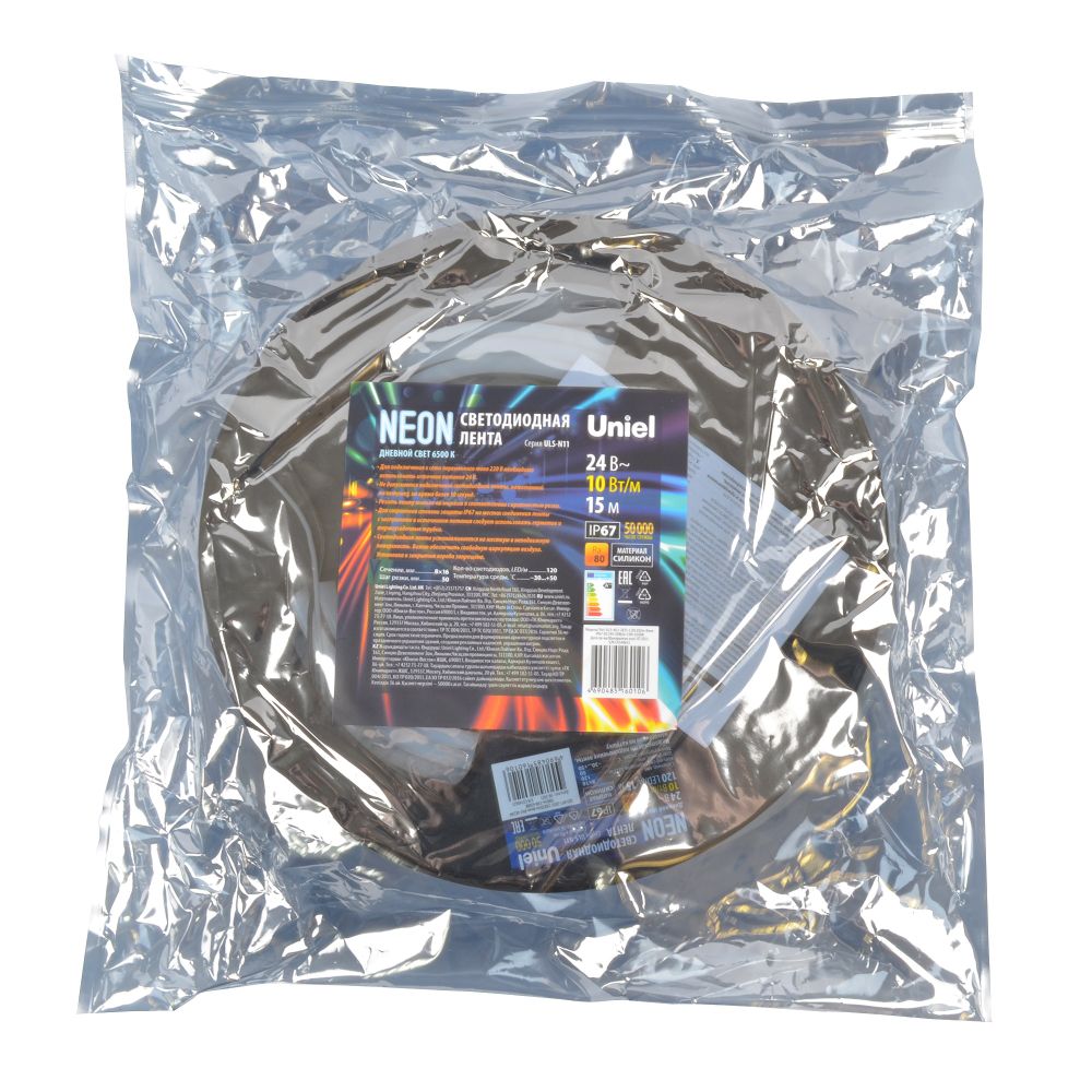 ULS-N11-2835-120LED-m-8mm-IP67-DC24V-10W-m-15M-6500K Светодиодная гибкая герметичная лента. NEON. Катушка 15м. в герметичной упаковке. Дневной белый свет 6500K. ТМ Uniel