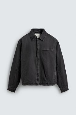 ZARA УТЕПЛЕННАЯ ДЖИНСОВАЯ КУРТКА, УГОЛЬНЫЙ