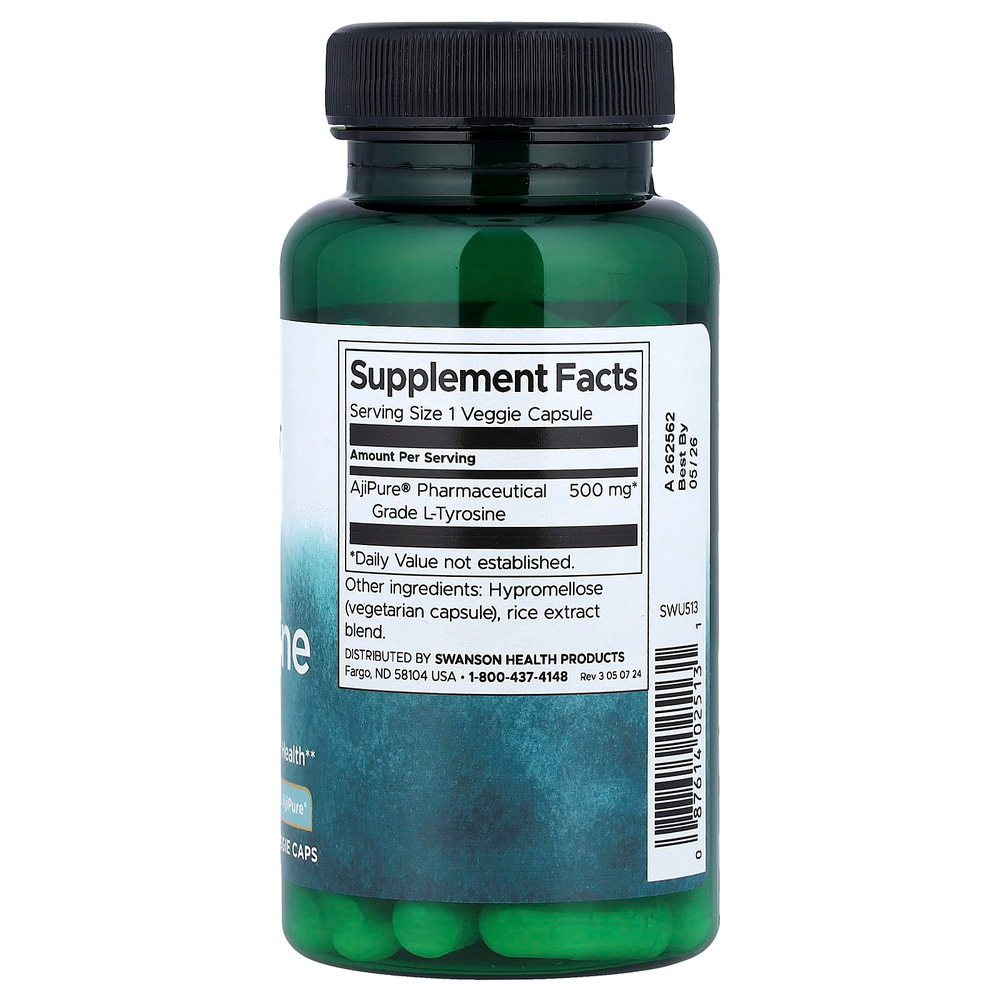 Swanson, L-тирозин, 500 мг, 60 растительных капсул