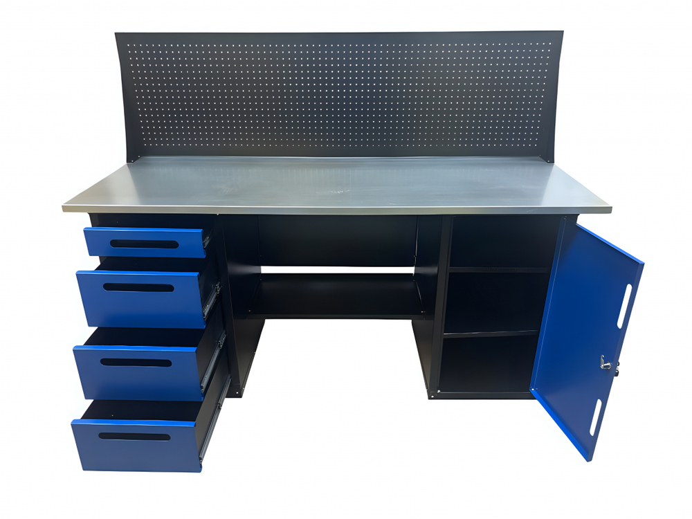 Верстак инструментальный двухтумбовый GWT-V1800BL1 Great Wolf, 4 ящика, тумба с дверью, экран, 1800x700