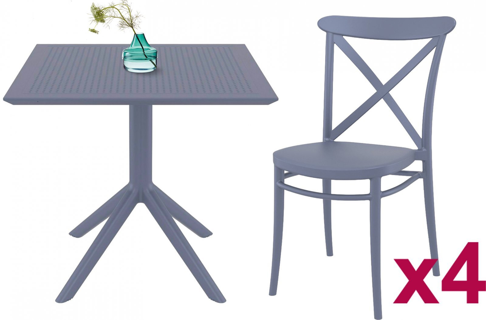 Комплект пластиковой мебели Siesta Contract Sky 80 Cross, темно-серый