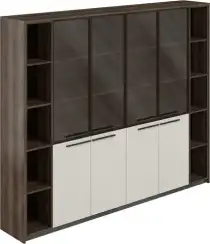 RF.510.DA.CHBZ.PG.DA / Шкаф высокий комбинированный со стеклом (2 шт) и 2-мя стеллажами, 2440х410х1994 / корпус: дуб адриа, фасады: стекло/жемчужно-серый