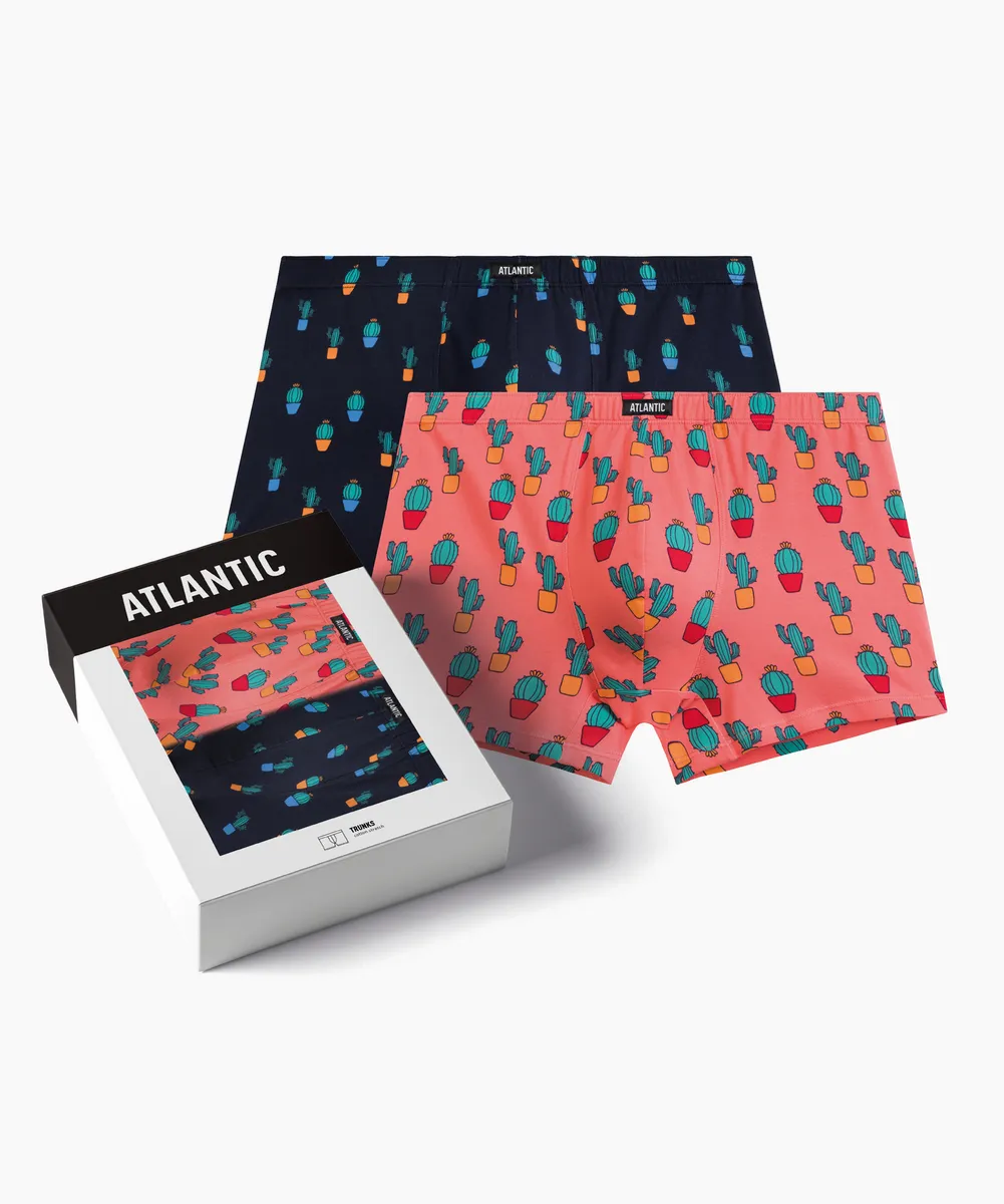 Мужские трусы шорты Atlantic, набор из 2 шт., хлопок, темно-синие + коралловые, 2MHH-005