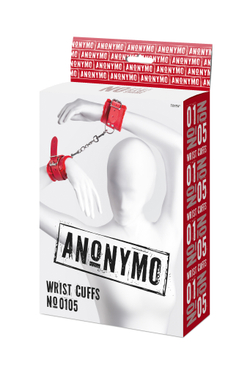 Наручники Anonymo #0105, PU кожа, красные, 27 см