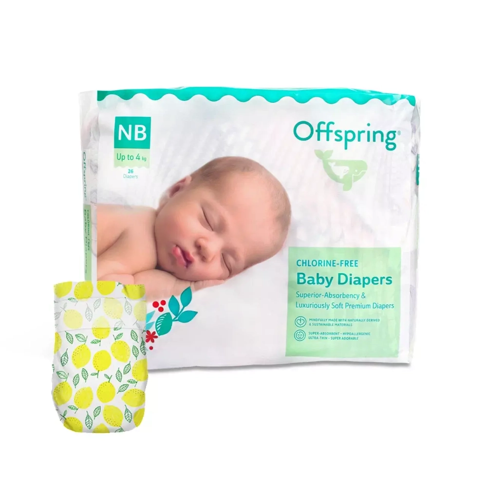 Offspring подгузники, NB 2-4 кг. 26 шт. расцветка Лимоны