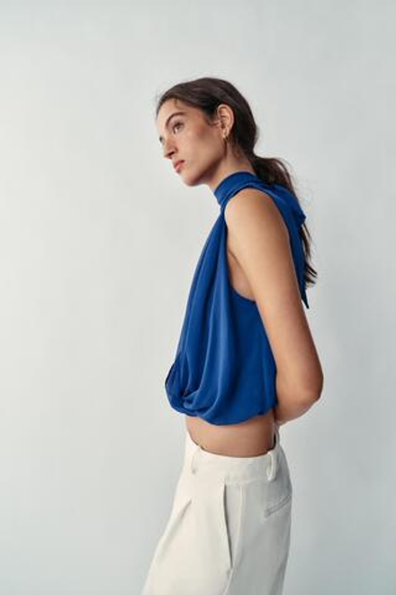 ZARA ДРАПИРОВАННЫЙ ТОП-БАЛЛОН, КОБАЛЬТОВЫЙ