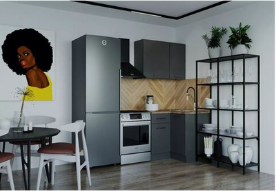 Кухонный гарнитур угловой Антрацит (графит) 1000 1000 мм столешница 38 мм, ЛДСП, мини-кухня для дачи, студии и малогабаритной квартиры