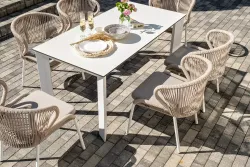 "Венето" обеденная группа на 6 персон со стульями "Милан", каркас белый, роуп бежевый