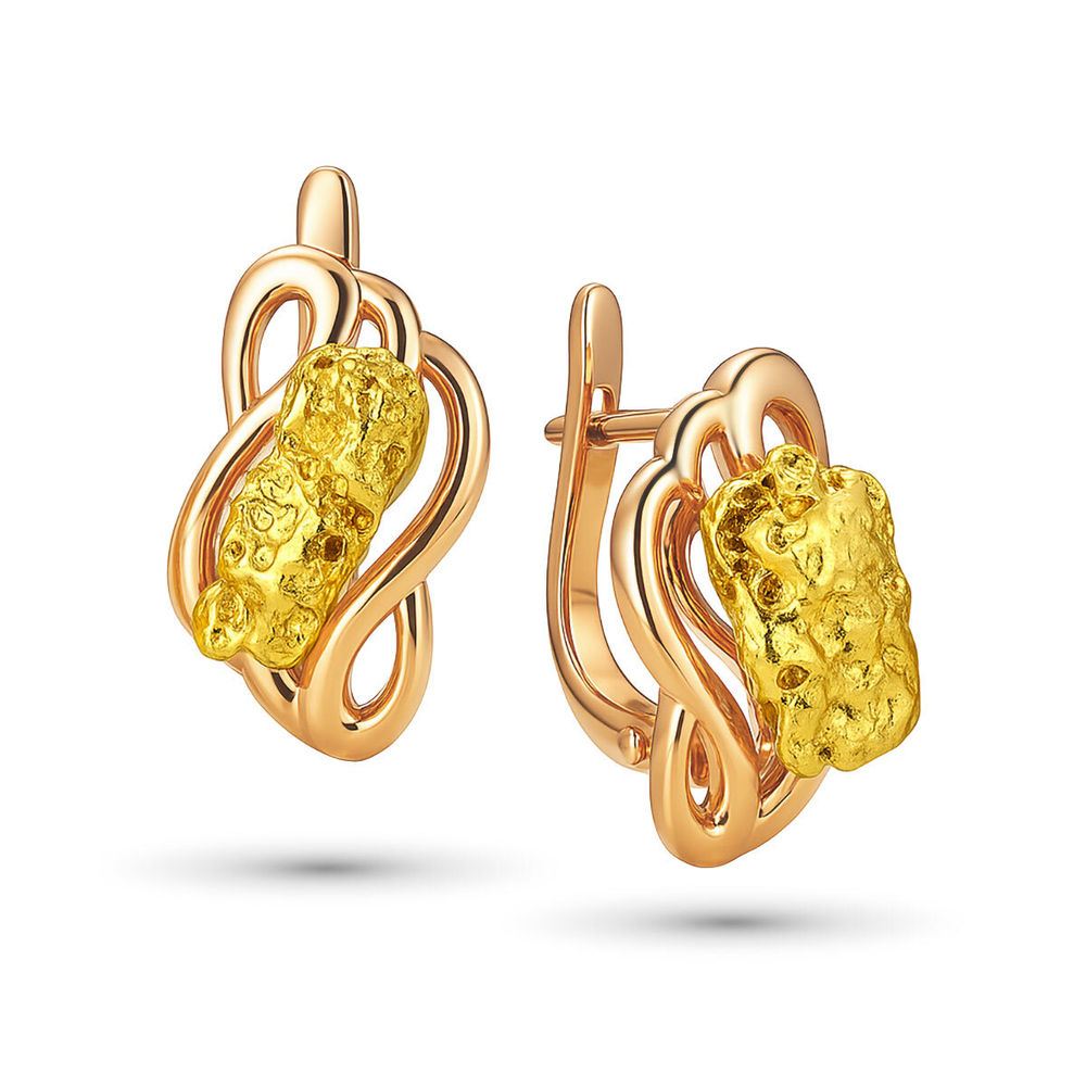 Серьги из красного золота 585 пробы с самородками