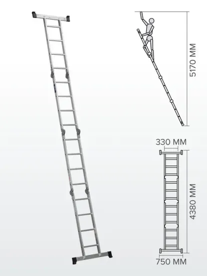 Лестница-трансформер "KROFT" 4х4 алюминиевая