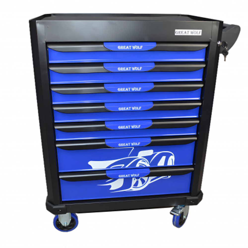 Инструментальная тележка GW-7ST Blue (Great Wolf ) 7 ящиков, увеличенные колеса с тормозом, ЦЗ