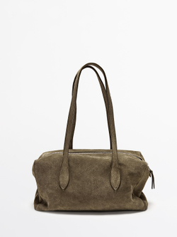 Massimo Dutti Сумка-саквояж West из натуральной кожи, серо-коричневый