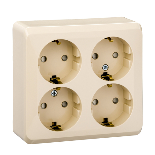Schneider Electric ЭТЮД Крем Розетка 4-местная открытая установка с заземляющими контактами со шторками PA16-208K