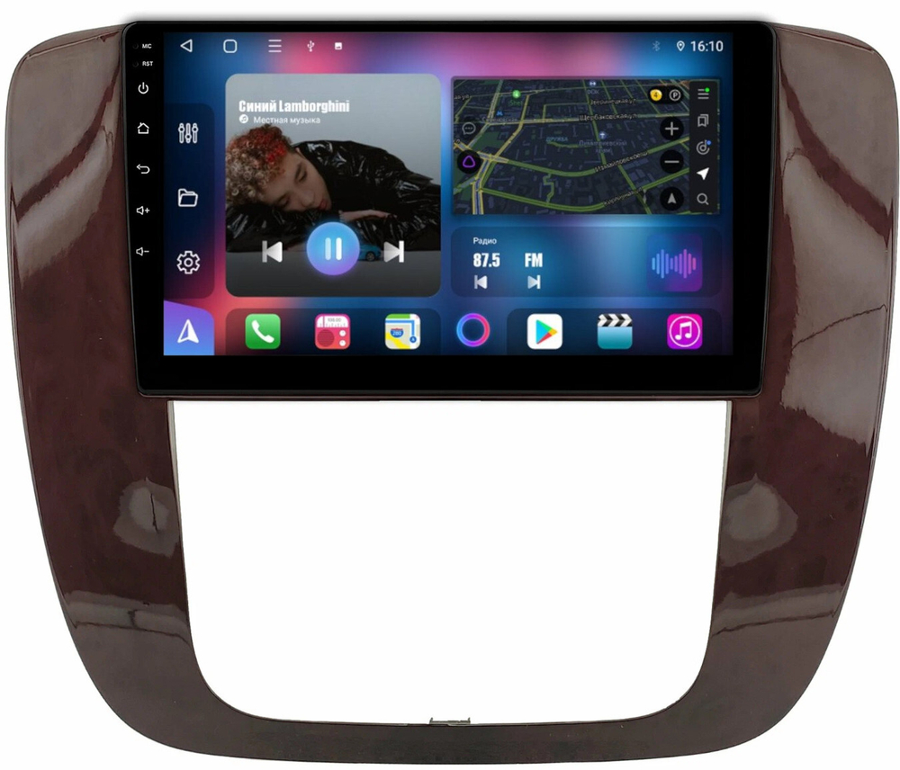 Магнитола для Chevrolet Tahoe 2006-2014 (рамка под дерево) - FarCar 1174M монитор 9" QLED на Android 13, 8 ядер (TS18), CarPlay, 4G SIM-слот