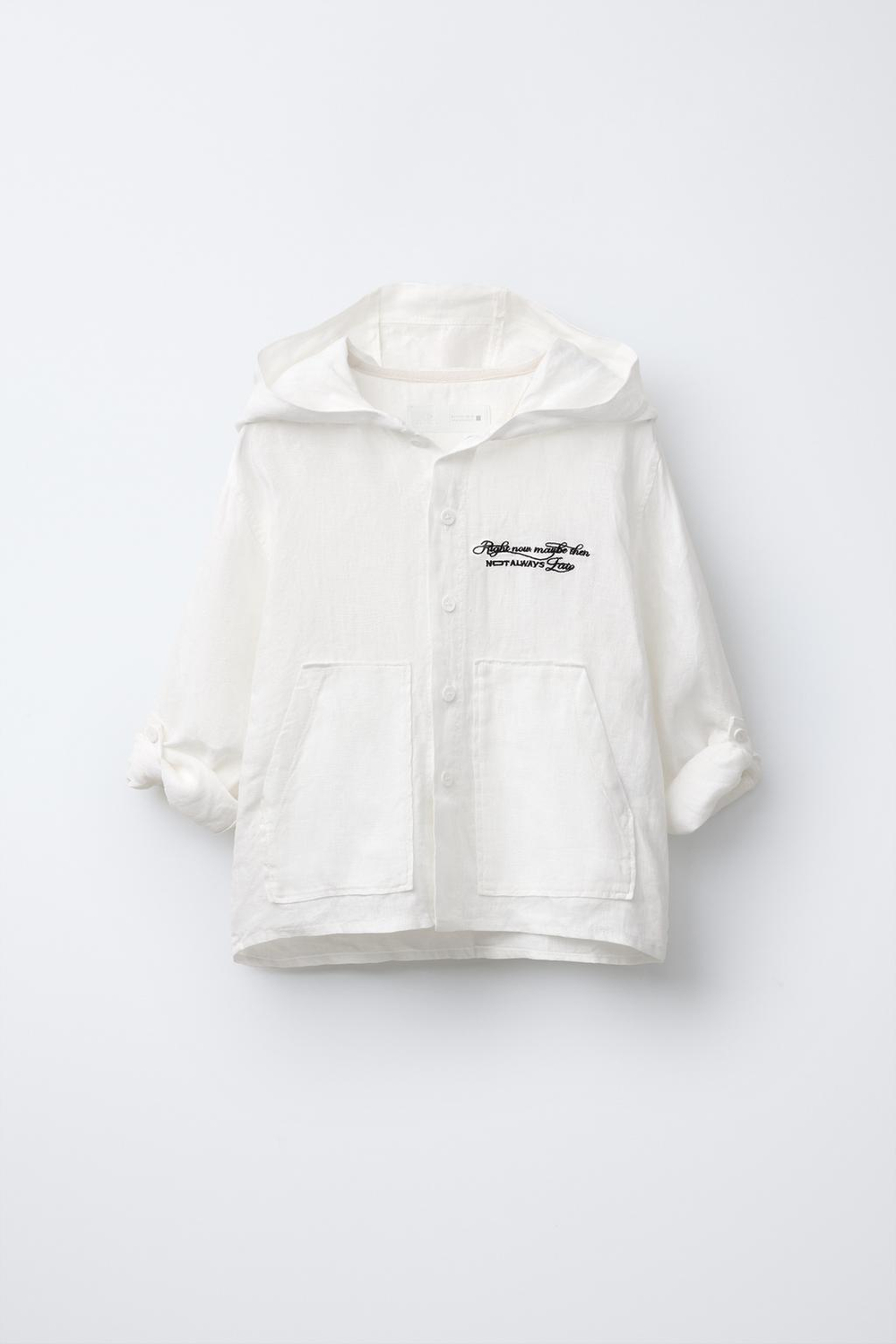 ZARA ЛЬНЯНАЯ КУРТА-РУБАШКА С КАПЮШОНОМ, ЭКРЮ