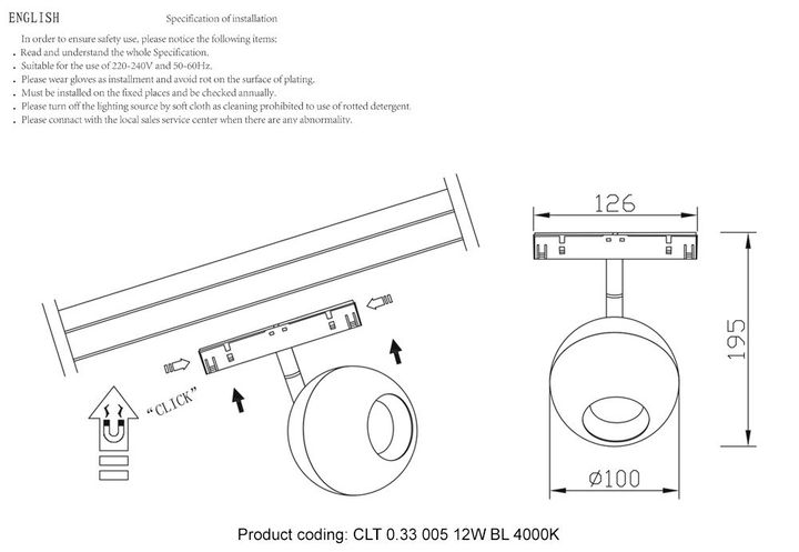 Трековый светодиодный светильник для магнитного шинопровода Crystal Lux Space CLT 0.33 005 12W BL 4000K