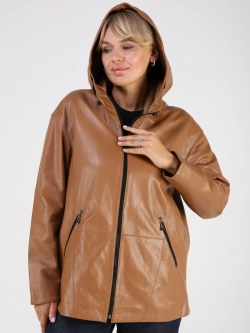 Кожаная куртка демисезонная с капюшоном оверсайз