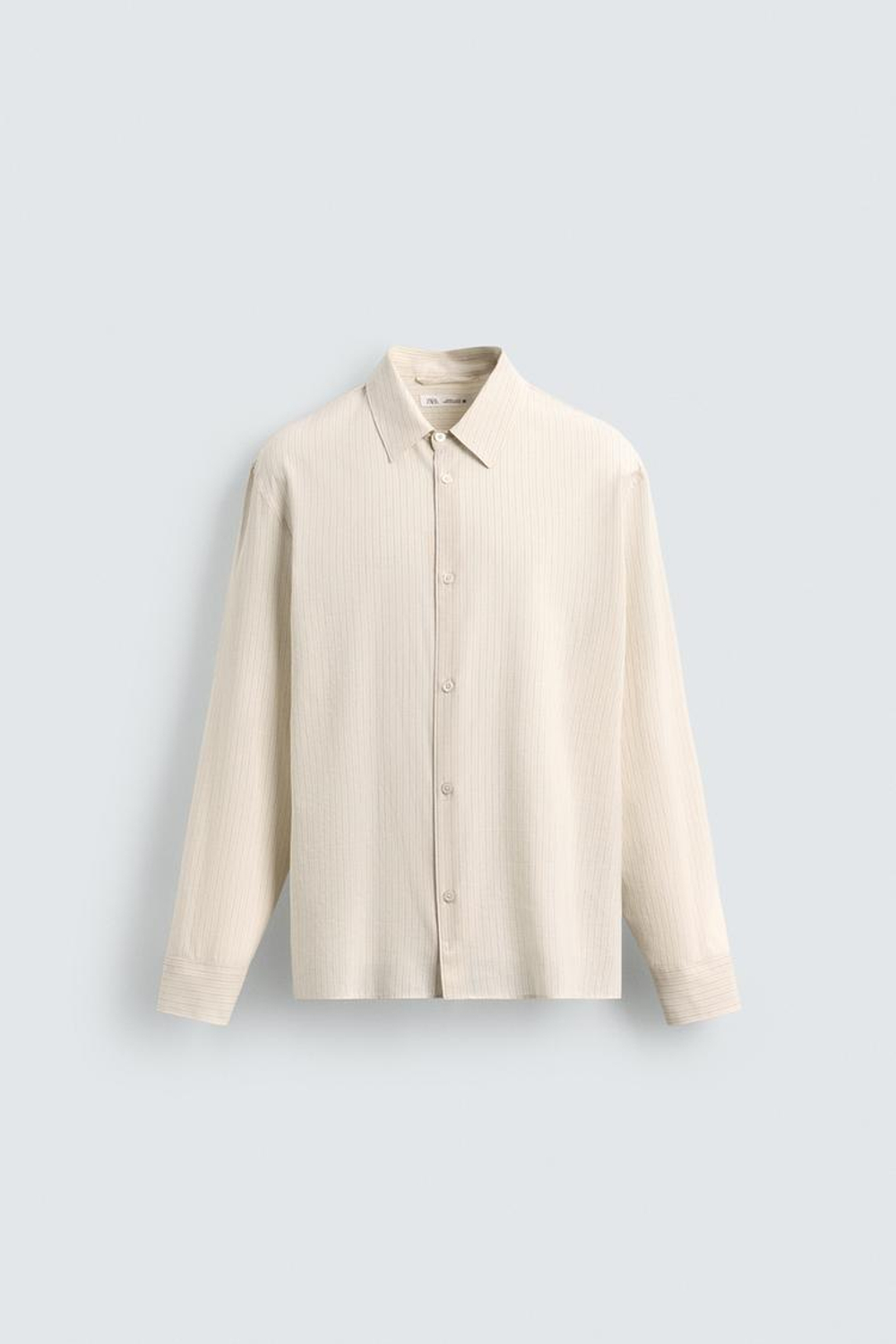 ZARА РУБАШКА ИЗ ХЛОПКА И ВИСКОЗЫ В ПОЛОСКУ, БЕЖЕВЫЙ