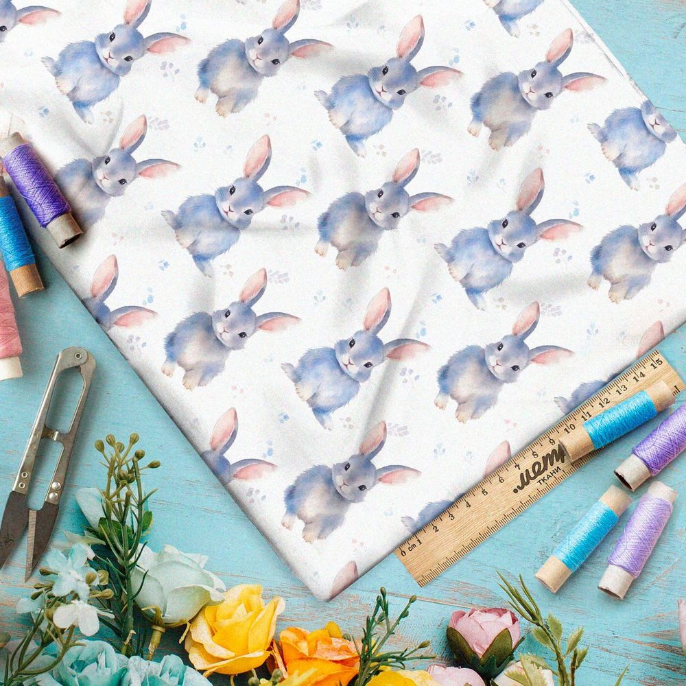Ткань премиум мембрана зайцы в пастельных тонах