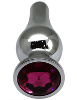 Серебристая анальная пробка с малиновым кристаллом - 13 см. (Цвет: малиновый)