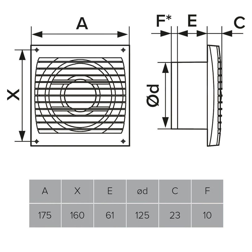 Вентилятор вытяжной настен, Эра, d125 мм, 16 Вт, 183 м3/ч, ERA 5S