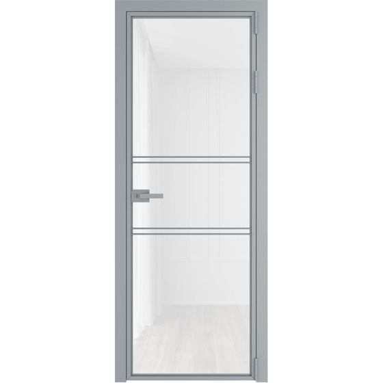 Алюминиевая дверь 2AХ серебро стекло белый триплекс