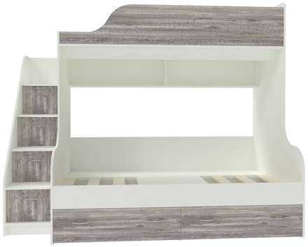 Двухъярусная кровать КарИВи Дуэт-15 с лестницей Комод КарИВиом Белый  Бетон