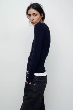 ZARA БАЗОВЫЙ ОДНОТОННЫЙ ДЖЕМПЕР, МОРСКОЙ СИНИЙ