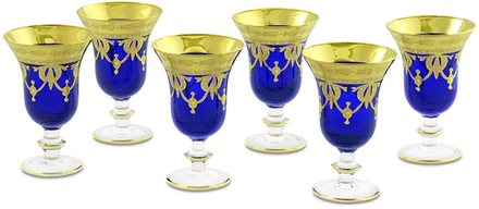 Migliore De Luxe Набор бокалов для вина/воды Dinastia Blu, хрусталь синий, декор золото 24К - 6шт