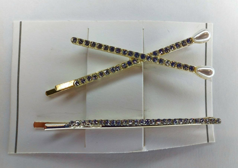 Набор  Невидимки в виде "Спичек" со стразами. Цвет золото. В количестве 2 шт