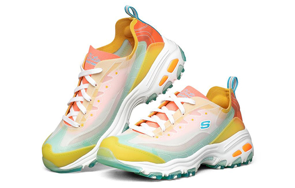 Skechers D"LITES 1.0 Textile, Synthetic Leather Mid top Casual Shoes Women"s Yellow Blue