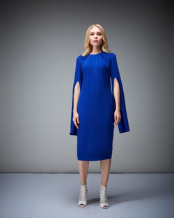 Платье прямого кроя со складками на горловине синее 20-01-19FW