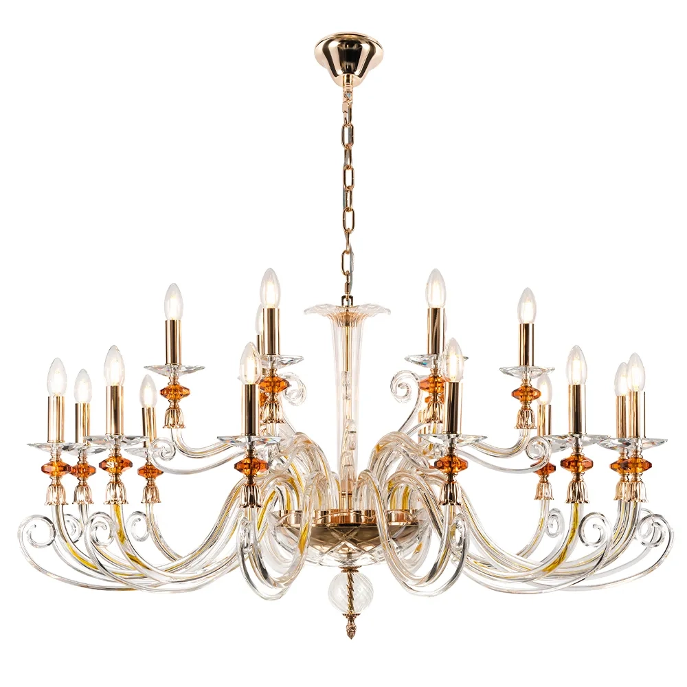 Люстра Crystal Lux CATARINA SP12+6 V2 GOLD/TRANSPARENT-COGNAC