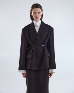 Жакет двубортный с дополнительными петлями елочка шоколад