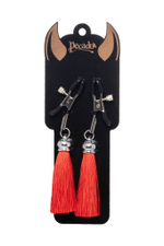 Зажимы на соски «Прищепки» с красными кисточками из шелка