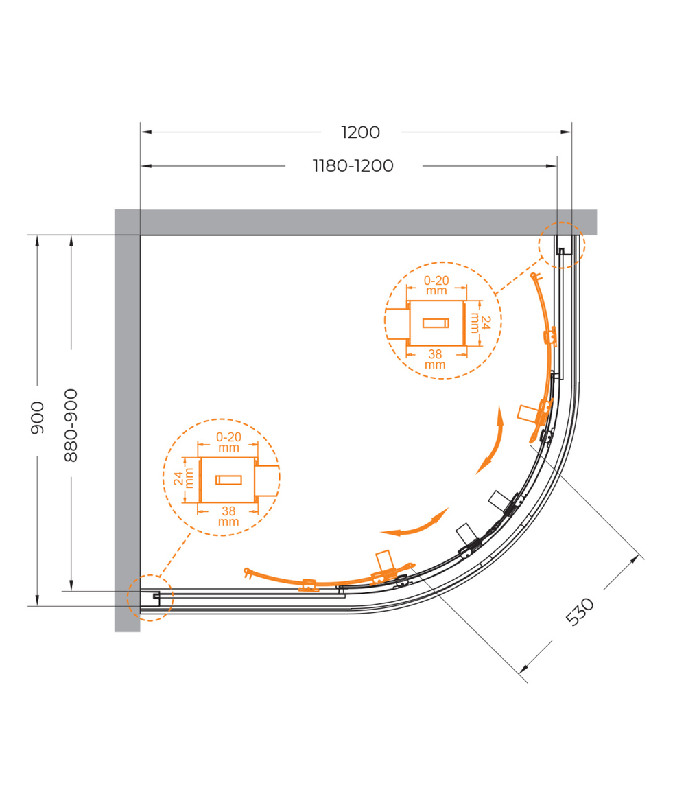Душевой уголок Cezares RELAX-304-RH-2-120/90-C-GM, 120х90х200, профиль оружейная сталь, прозрачное стекло