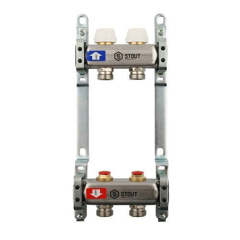 Коллекторная группа для радиаторного отопления STOUT SMS0922 - 1" на 2 контура 3/4"EK (нерж.сталь)