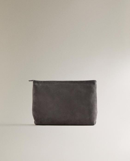 ZARA HOME БОЛЬШАЯ КОЖАНАЯ КОСМЕТИЧКА-КЛАТЧ, ТЕМНО-СЕРЫЙ