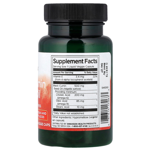 Swanson Vitamins, масло из семян черного тмина, 60 жидк. растительных капсул