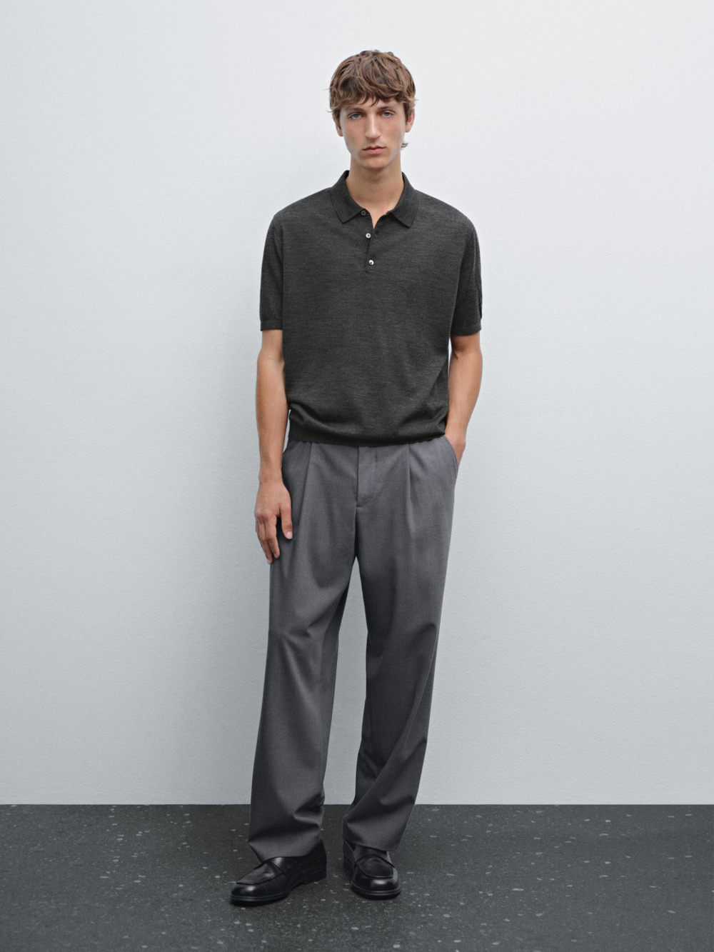 Massimo Dutti Поло с коротким рукавом, серый меланж