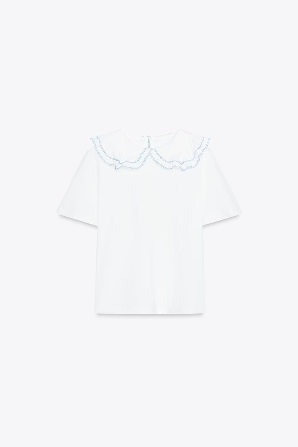 ZARA ФУТБОЛКА С КРУГЛЫМ ВОРОТНИКОМ, БЕЛЫЙ