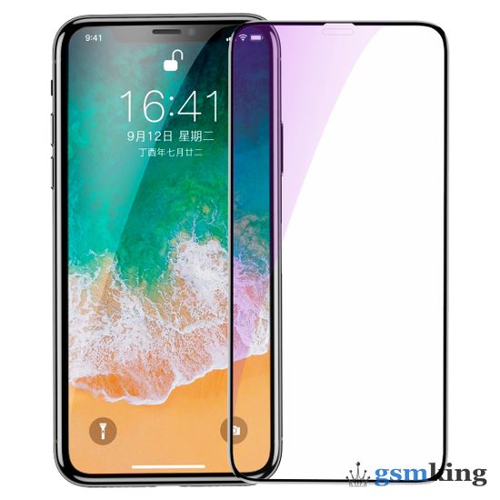 Baseus 0.3mm All-screen Full-glass Anti-bluelight Tempered Glass Film for iPhone X/XS/11 Pro Black SGAPIPHX-KD01