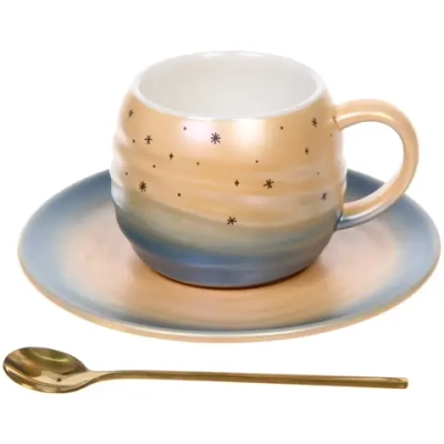 Чайная пара «Маленький космос» (кружка 240мл, блюдце, ложка) оранжевый