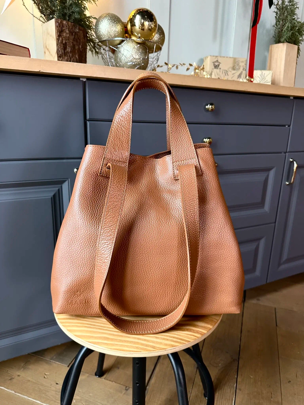 Женская сумка-шоппер из натуральной кожи цвета whisky