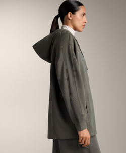 Oysho Длинная куртка с капюшоном, детали в рубчик, из модала с начесом, угольный