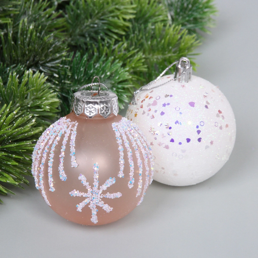 Набор шаров 7 см «Подарок для елочки» (в наборе 6 шт), Янтарь/белый