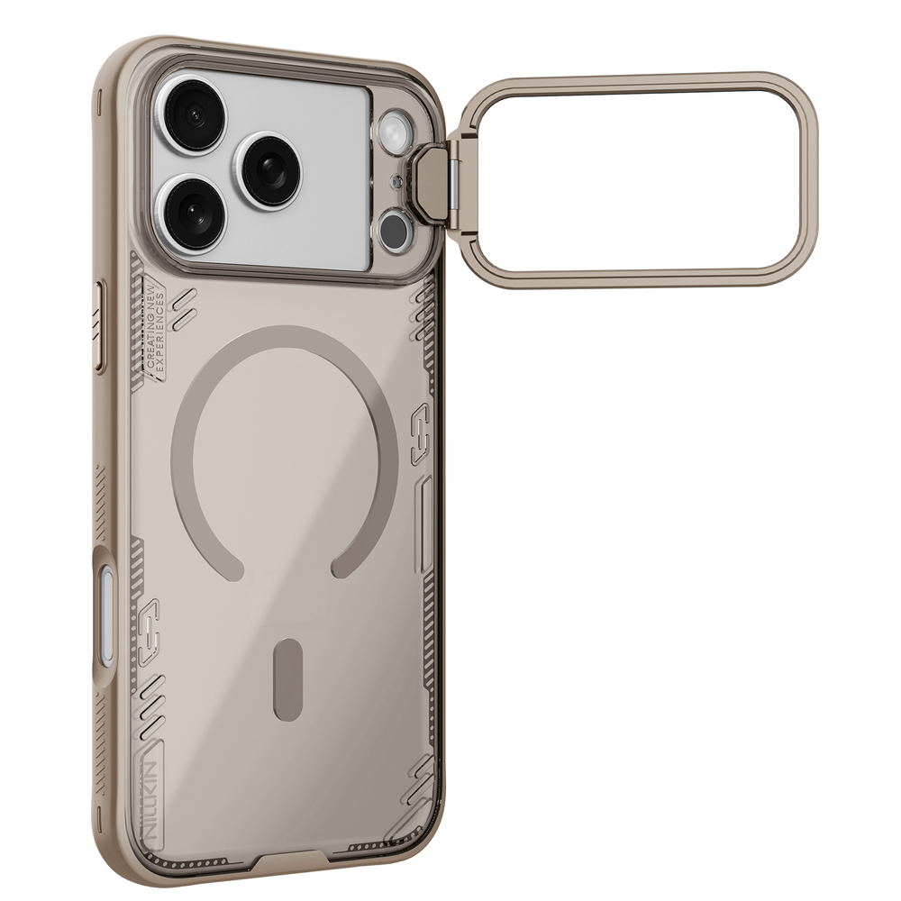 Чехол коричневого цвета с MagSafe на iPhone 17 Pro, серия Iceblade Prop Magnetic (версия с прозрачной крышкой объектива) от Nillkin