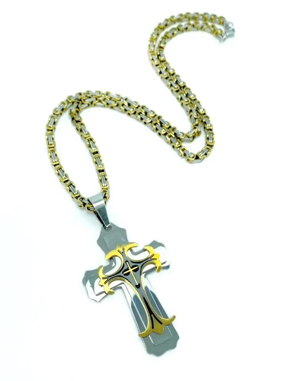 Объемная цепочка с крестиком Steel Rage толстого плетения